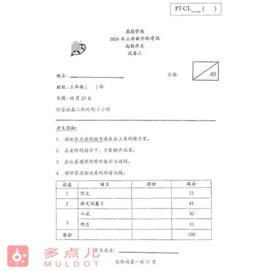 图片 P3 小学三年级高级华文 | 2015 - 2024 | 新加坡名校试卷